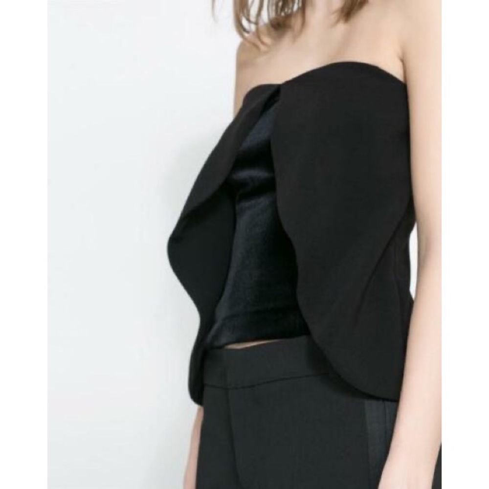ZARA BLACK VELVET FRONT BUSTIER TOP SZ SMALL
